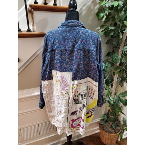 Krazy Kat Upcycled Multicolor Cotton Long Sleeve Buttons Front Casual Jacket 3X - Picture 5 of 11
